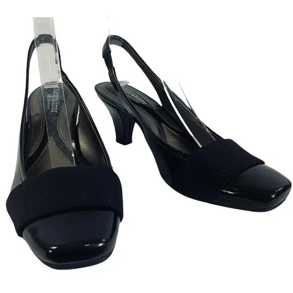 Naturalizer N5 Heels Shoes Black Comfort Question Patent Sling back 7.5 W - Picture 5 of 11